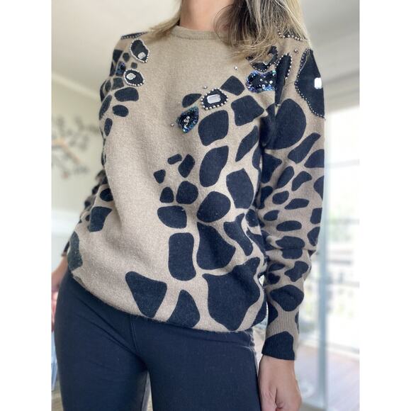 CEDARS Vintage Sweater Lambswool Angora decorative Applique Rhinestone L - Picture 1 of 15